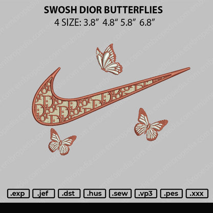 Swoosh Dior Butterflies Embroidery File 4 size