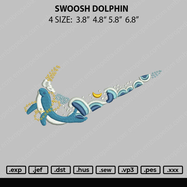 Swoosh Dolphin Embroidery File 4 size