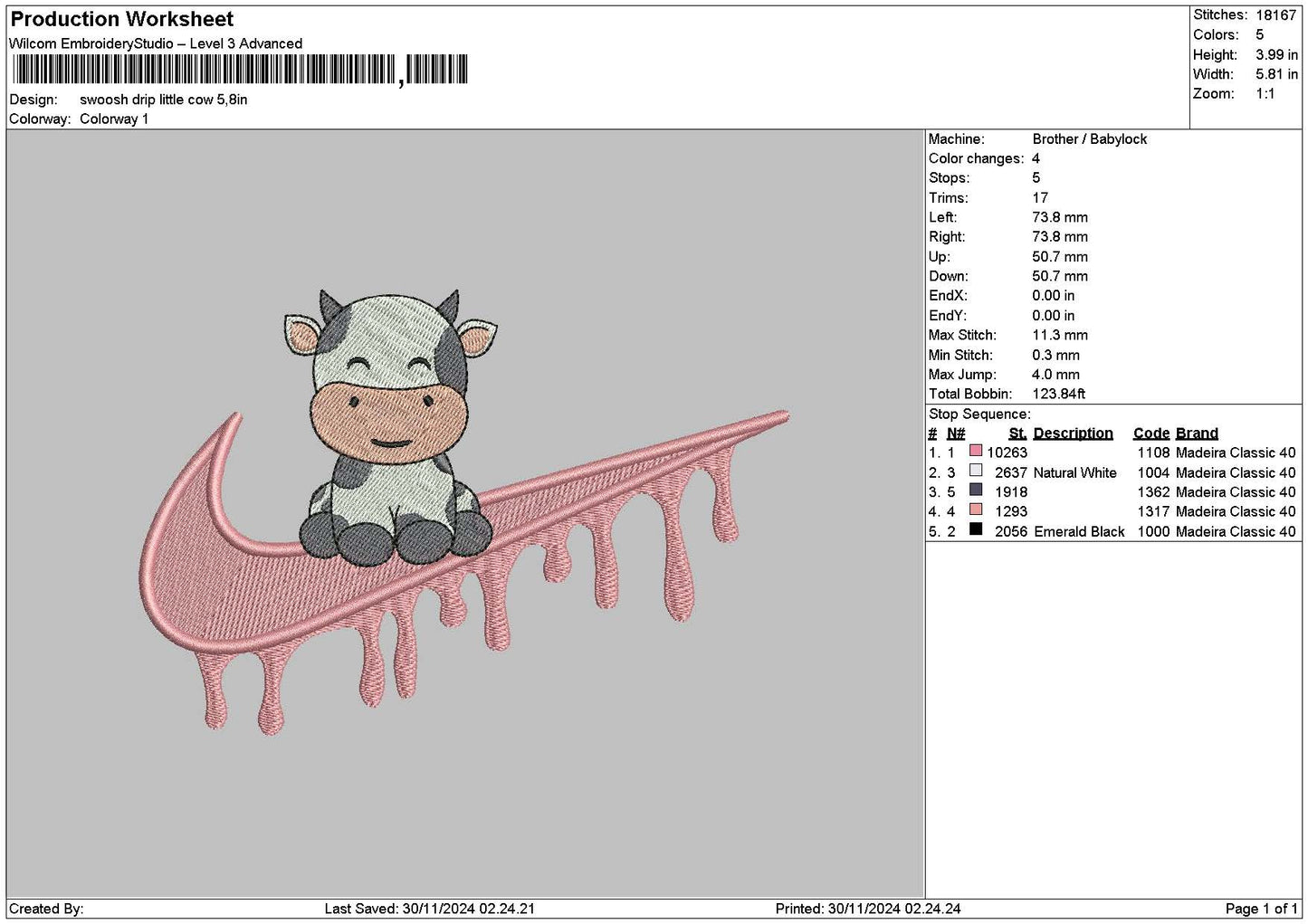 Swoosh Drip Cow Embroidery File 6 sizes