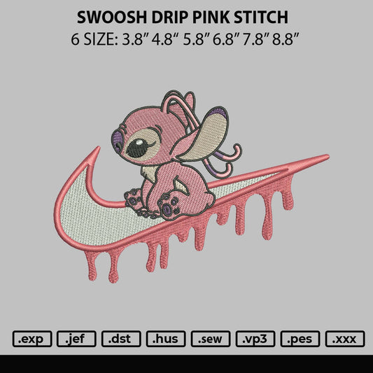 Swoosh Drip Pink Stitch Embroidery File 6 sizes