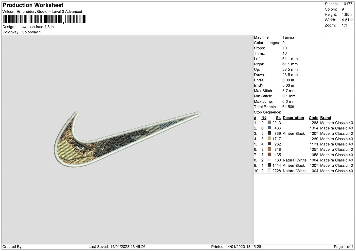 Swoosh Face Embroidery File 6 sizes
