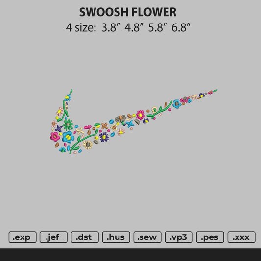 Swoosh Flowers Embroidery File 4 size