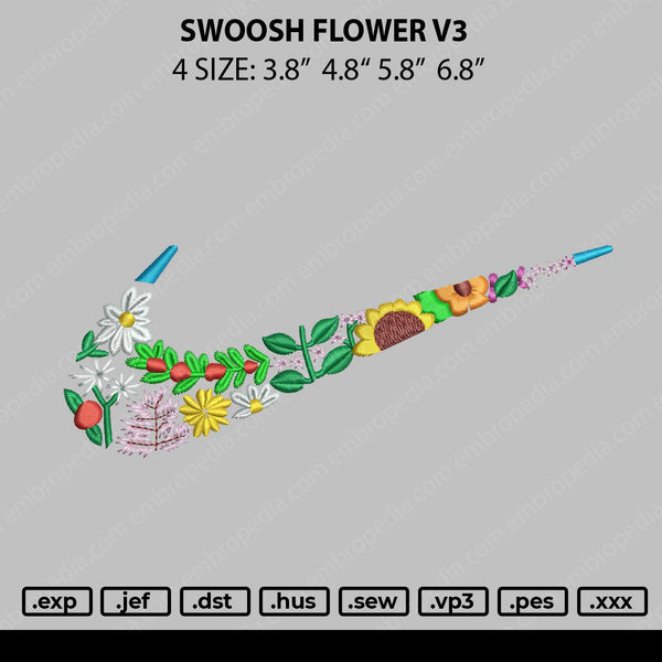 Swoosh Flower V3 Embroidery File 4 size