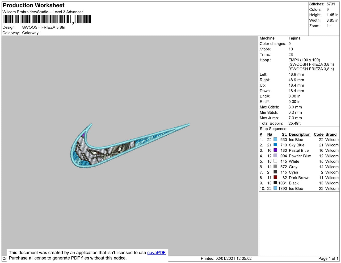 Swoosh Frieza Embroidery File 4 size