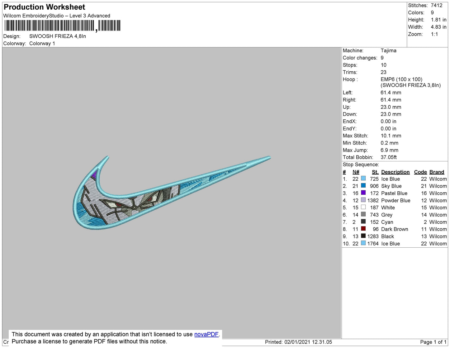 Swoosh Frieza Embroidery File 4 size
