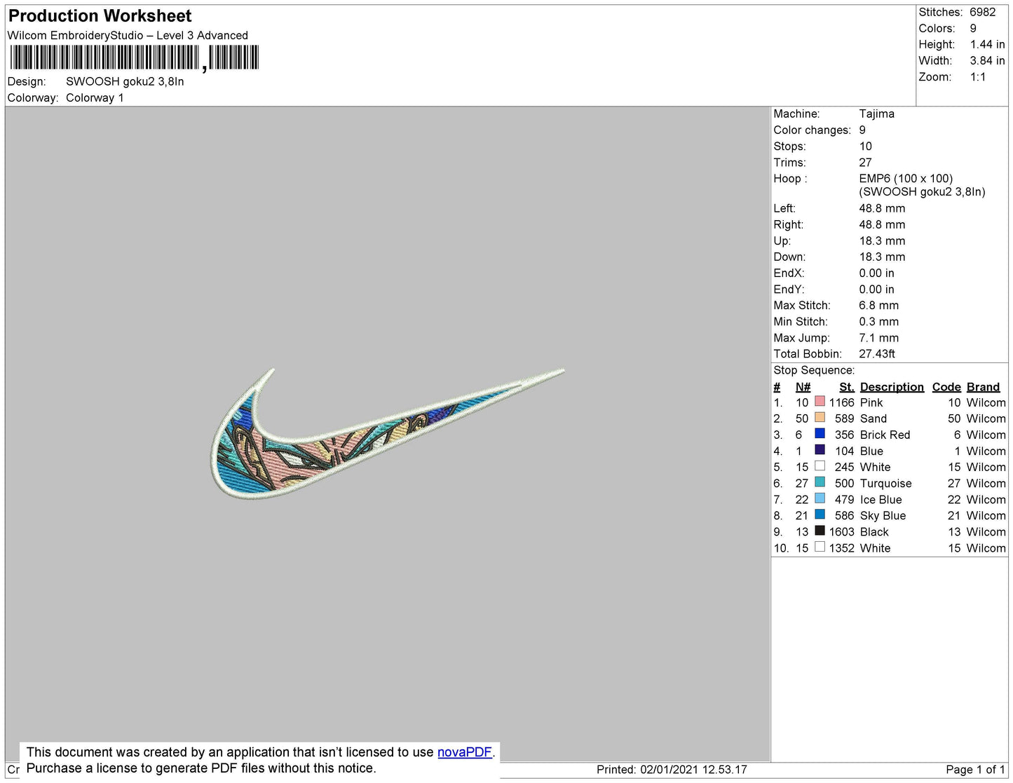 Swoosh Goku V2 Embroidery File 4 size