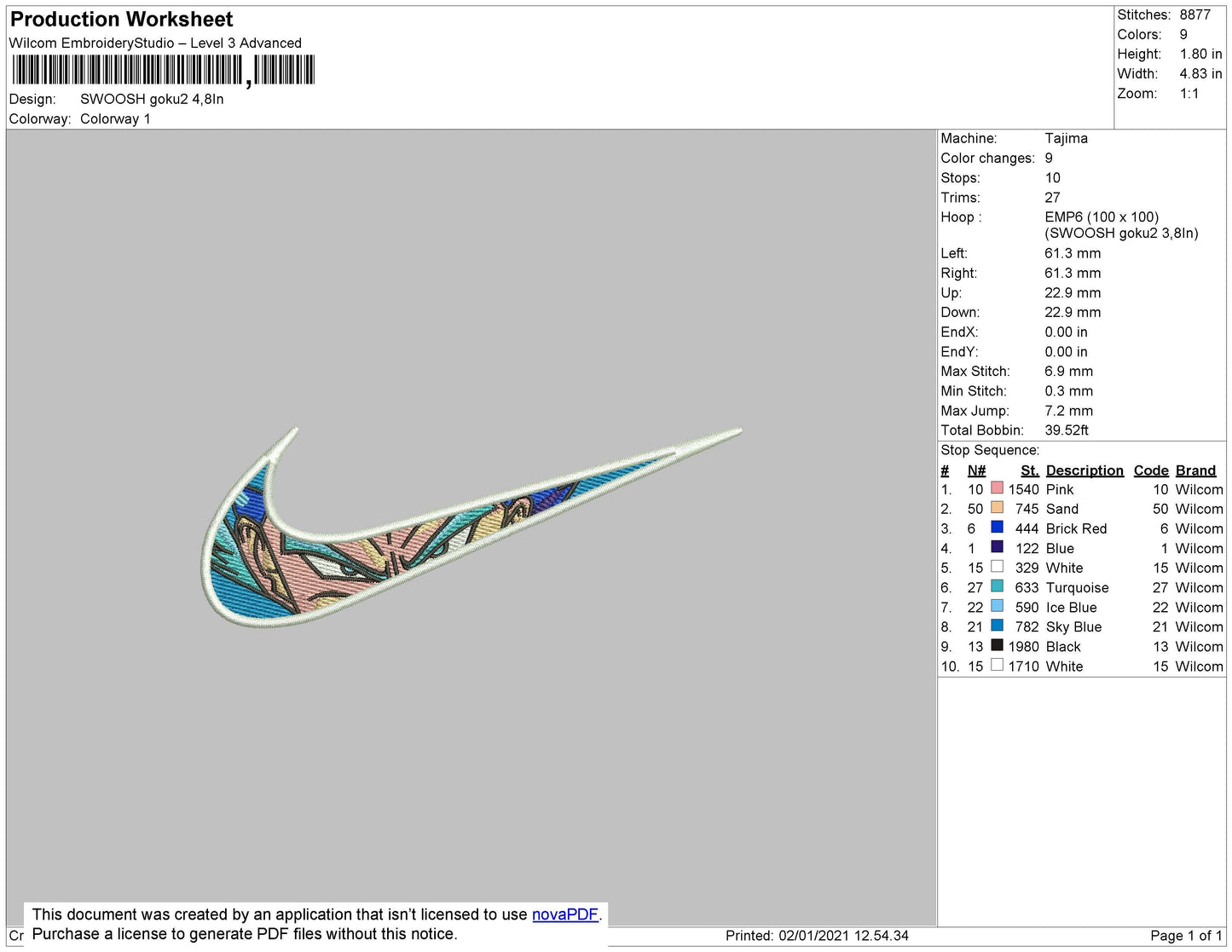 Swoosh Goku V2 Embroidery File 4 size