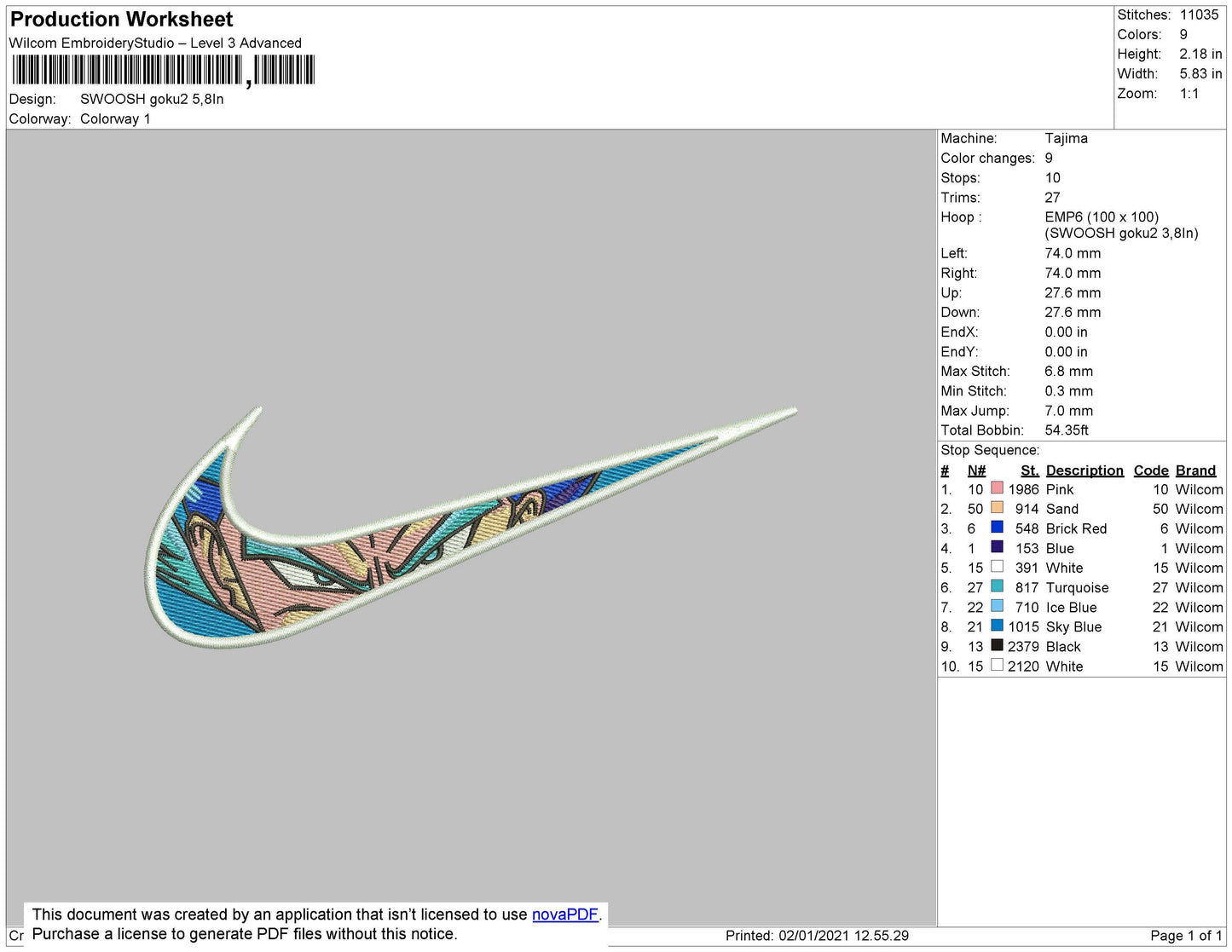 Swoosh Goku V2 Embroidery File 4 size