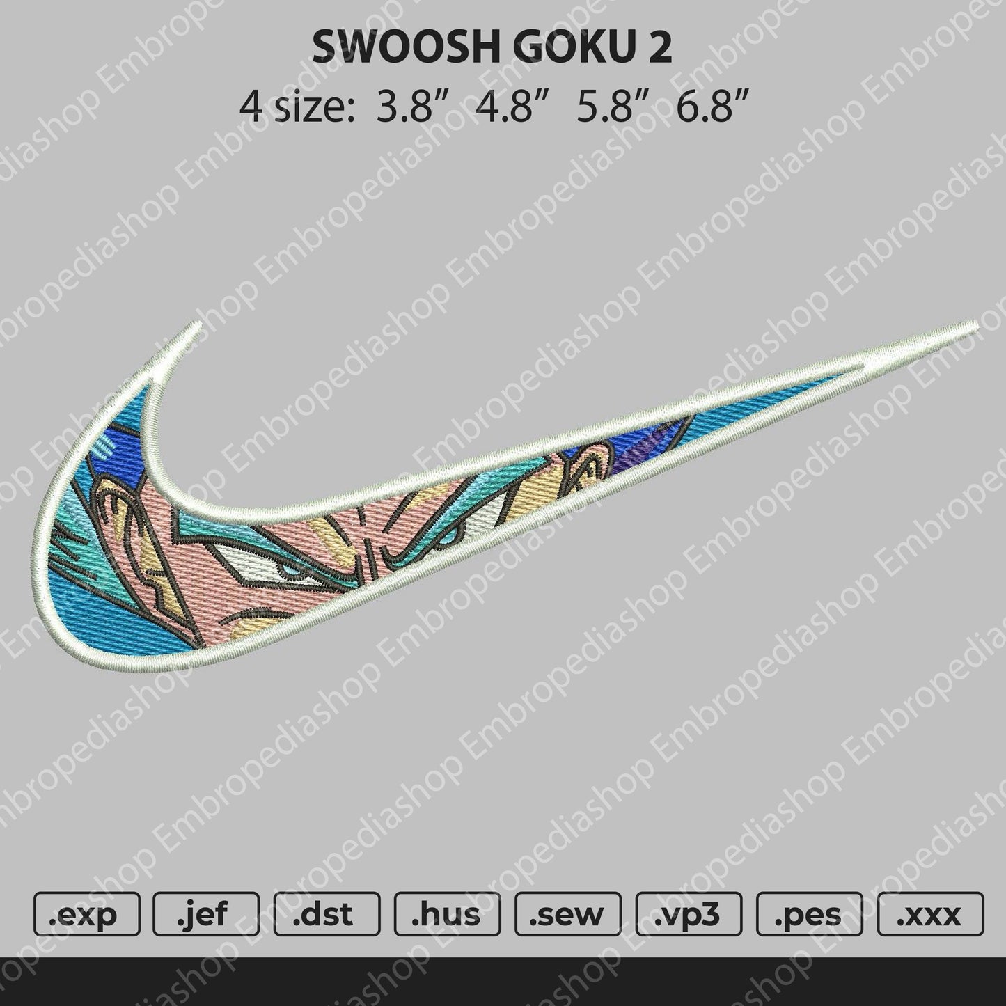 Swoosh Goku V2 Embroidery File 4 size