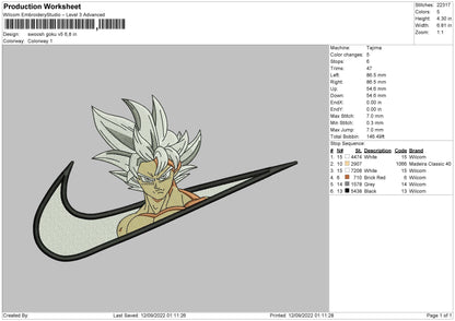 Swoosh Goku V5 Embroidery File 5 sizes