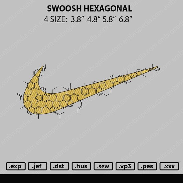 Swoosh Hexagonal Embroidery File 4 size