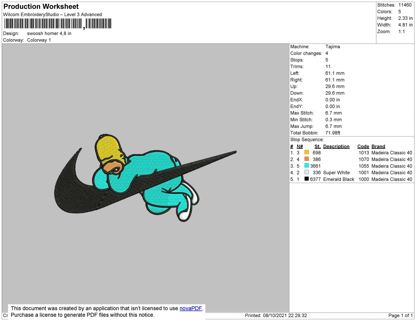 Swoosh Homer Embroidery File 4 size