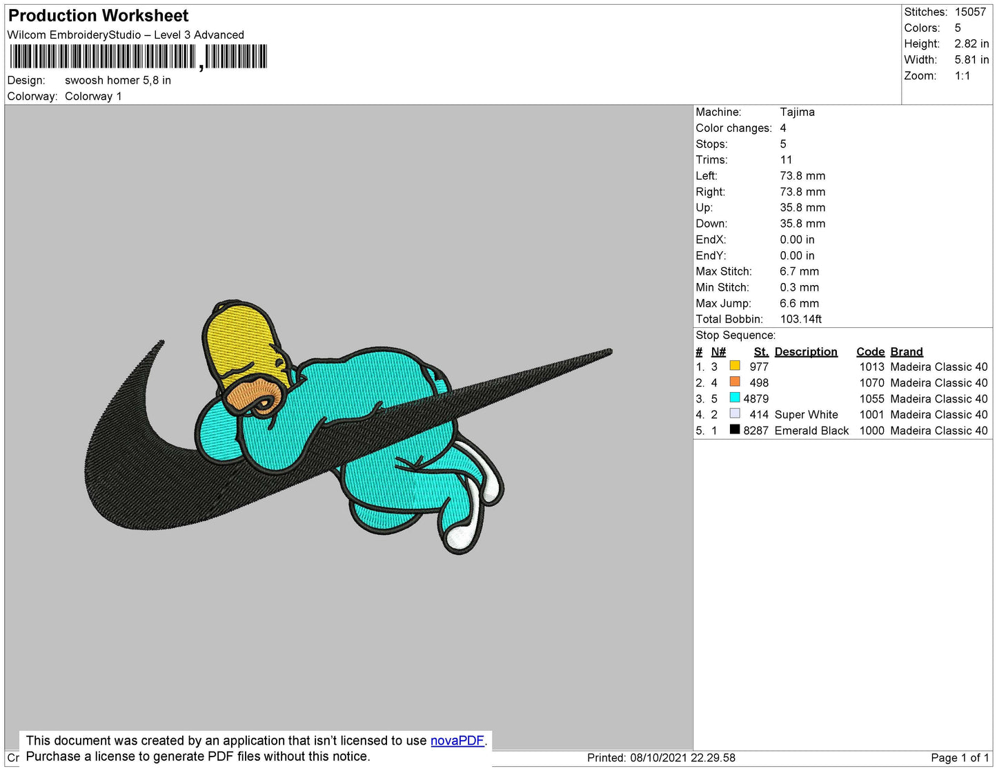 Swoosh Homer Embroidery File 4 size