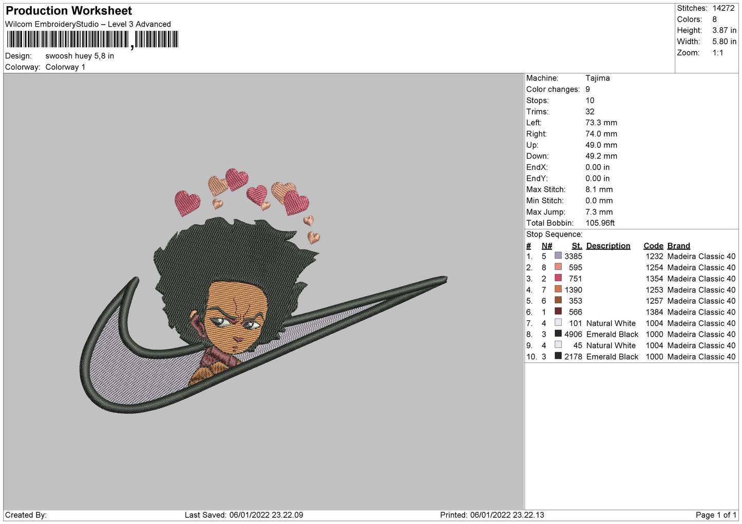 Swoosh Huey Embroidery File 4 size