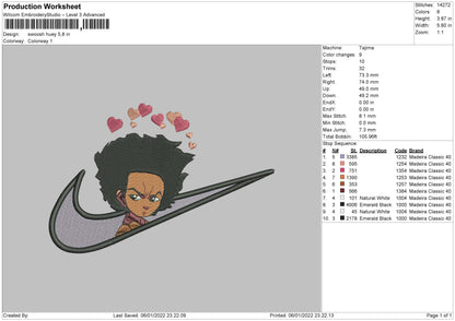 Swoosh Huey Embroidery File 4 size
