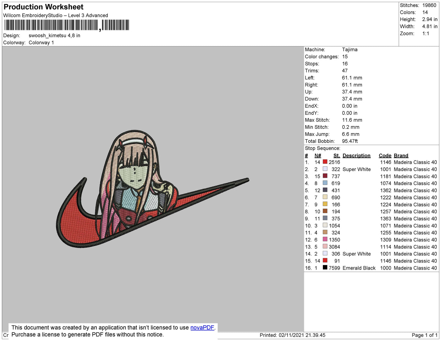 Swoosh Kimetsu Embroidery File 4 size
