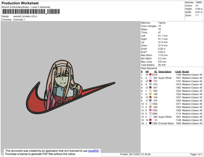 Swoosh Kimetsu Embroidery File 4 size