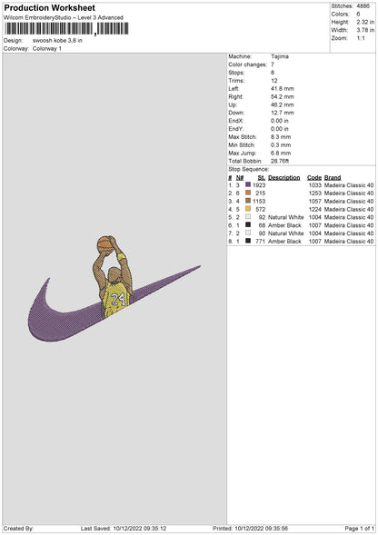 Swoosh Kobe Embroidery File 6 sizes