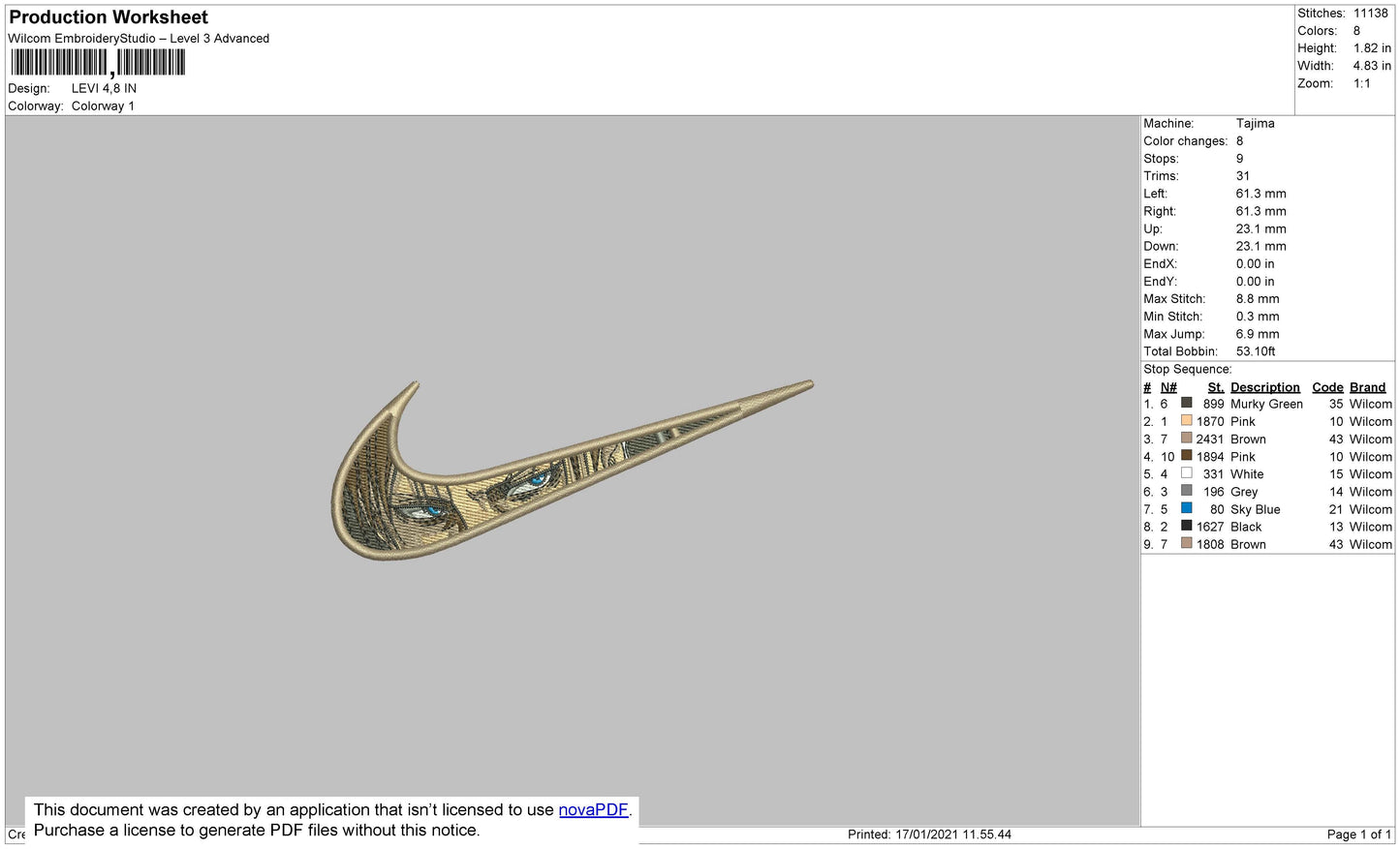 Swoosh Levi Embroidery File 4 size
