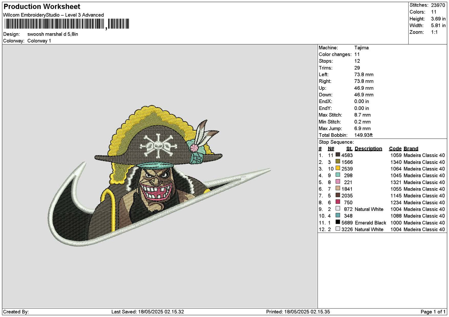 Swoosh Marshal Embroidery File 6 sizes