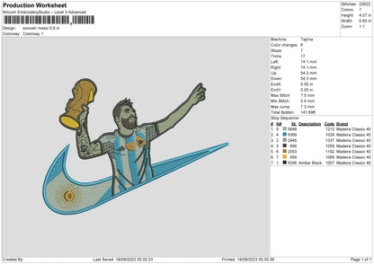 Swoosh Messi Embroidery File 6 sizes
