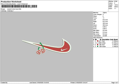 Swoosh Love 2103 Embroidery File 6 sizes