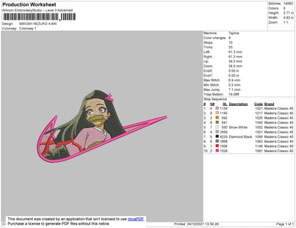 Swoosh Nezuko Embroidery File 4 size