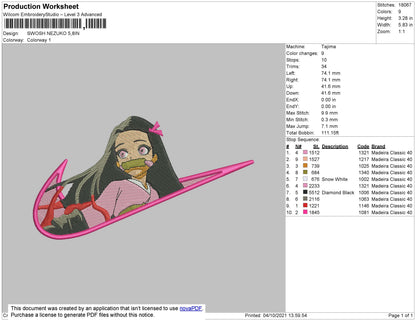 Swoosh Nezuko Embroidery File 4 size
