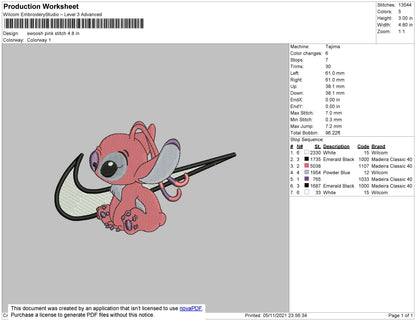 Swoosh Pink Stitch Embroidery File 4 size
