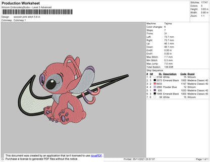 Swoosh Pink Stitch Embroidery File 4 size