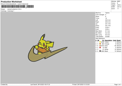 Swoosh Pokemon Embroidery File 5 size