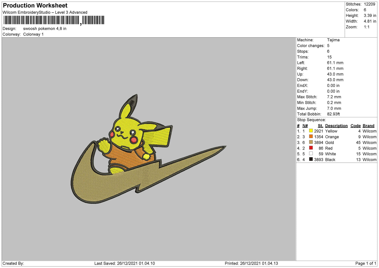 Swoosh Pokemon Embroidery File 5 size