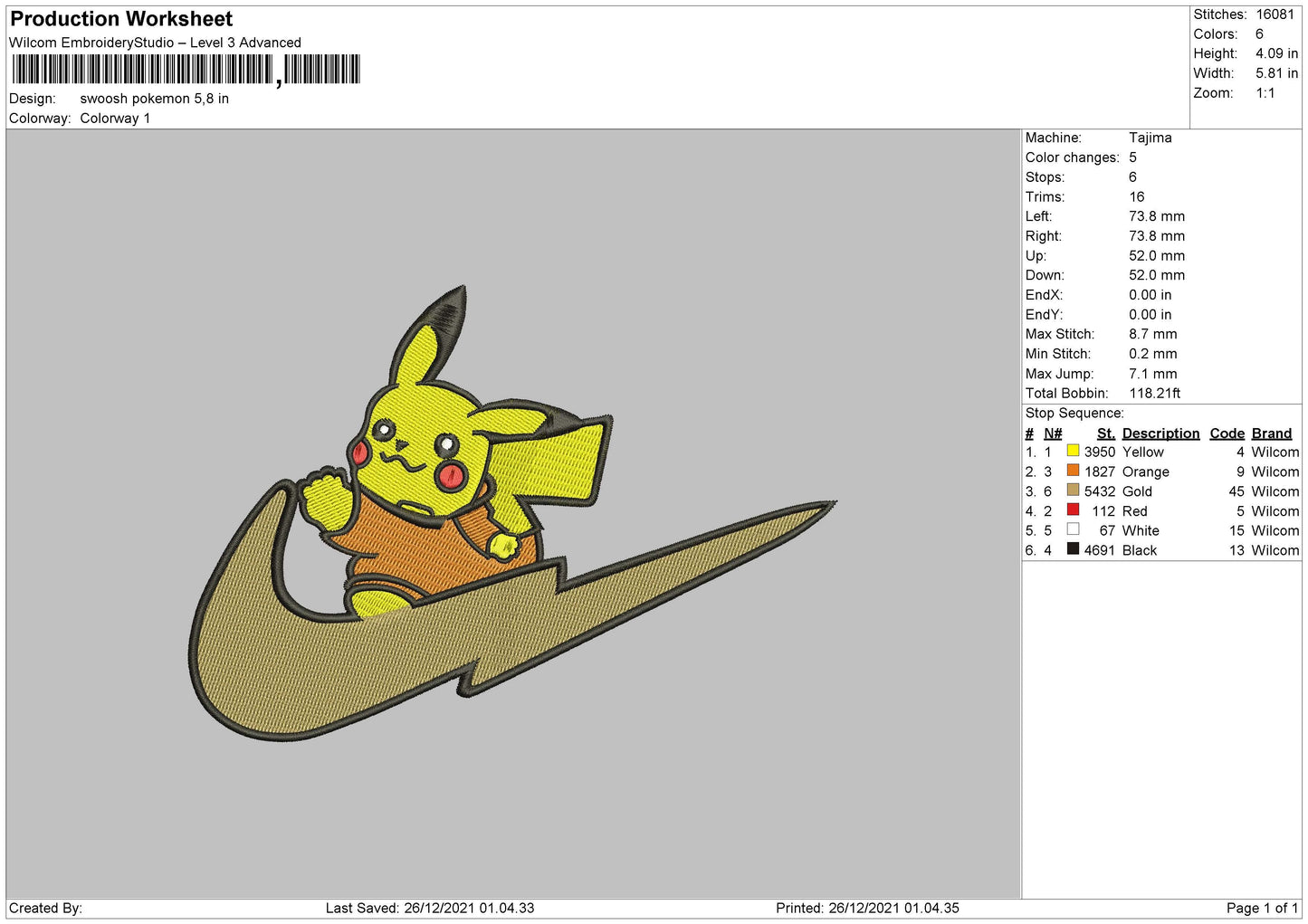 Swoosh Pokemon Embroidery File 5 size