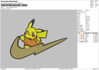 Swoosh Pokemon Embroidery File 5 size