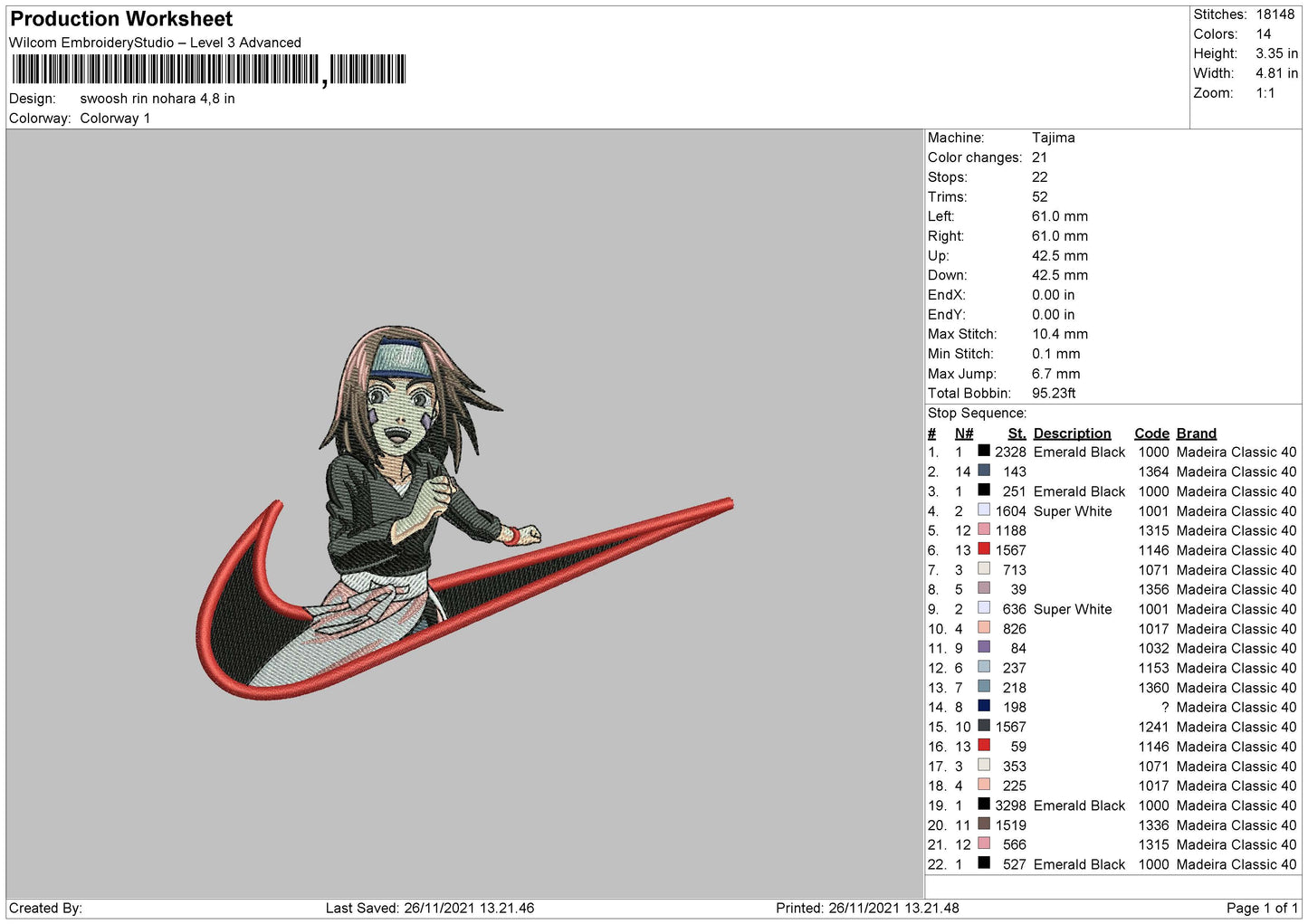 Swoosh Rin Nohara Embroidery File 4 size