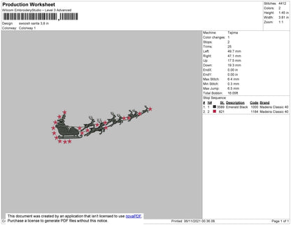 Swoosh Santa Embroidery File 4 size