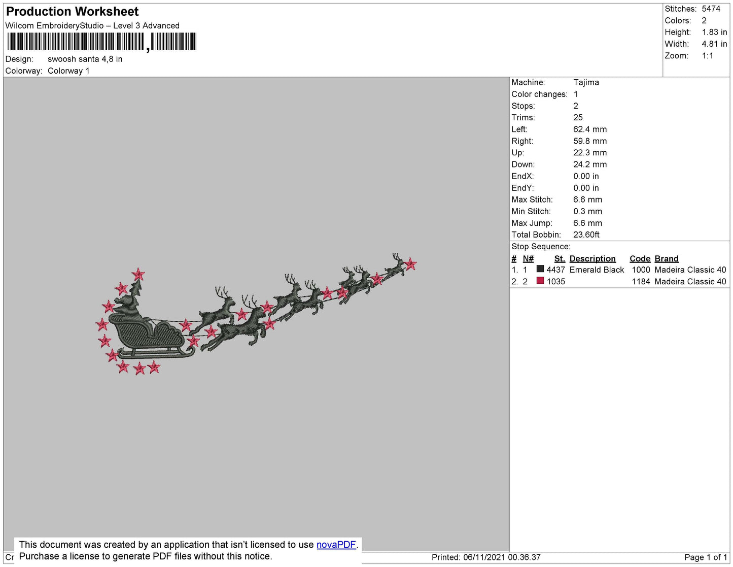Swoosh Santa Embroidery File 4 size