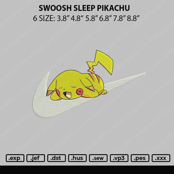 Swoosh Sleep Pikachu Embroidery File 6 sizes