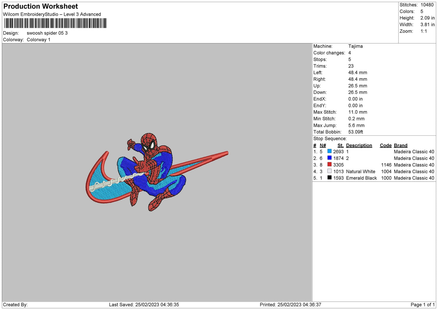 Swoosh Spider 05 Embroidery File 6 sizes