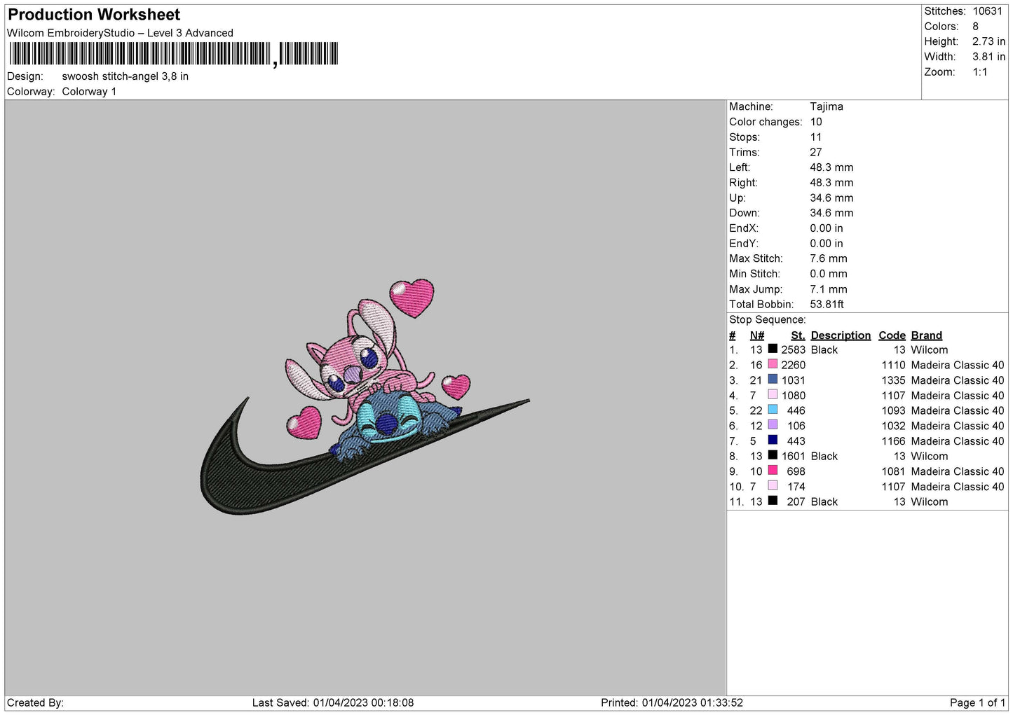 Swoosh Stitchangel Embroidery File 6 sizes