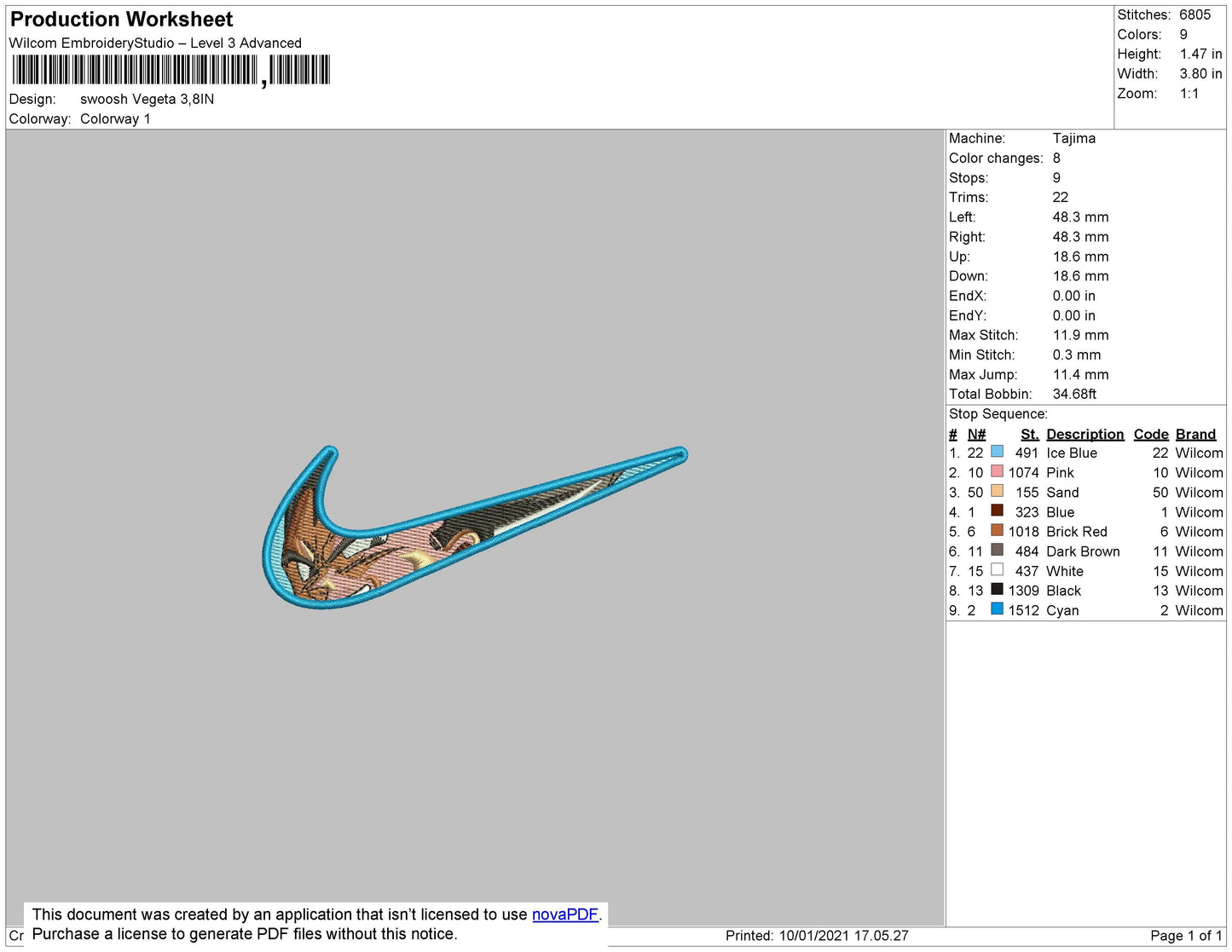 Swoosh Vegeta Embroidery File 4 size