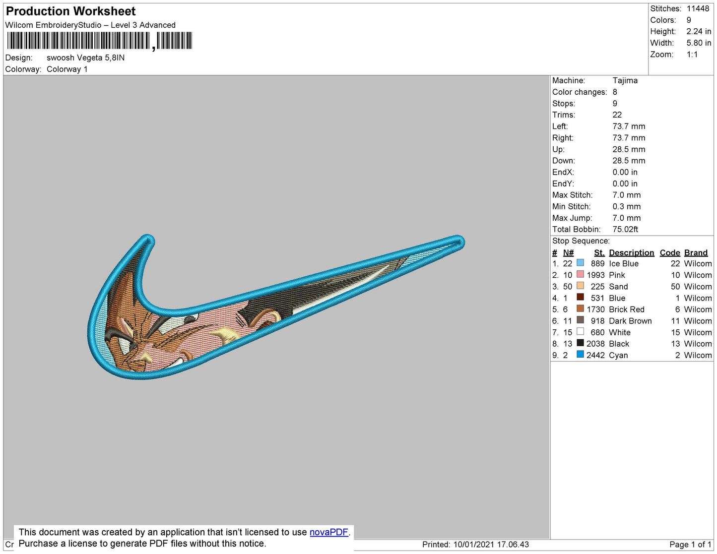Swoosh Vegeta Embroidery File 4 size