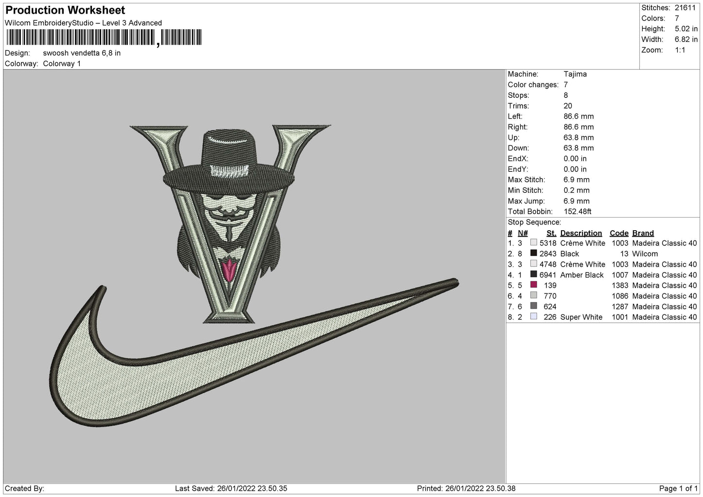 Swoosh Vendetta Embroidery File 4 size