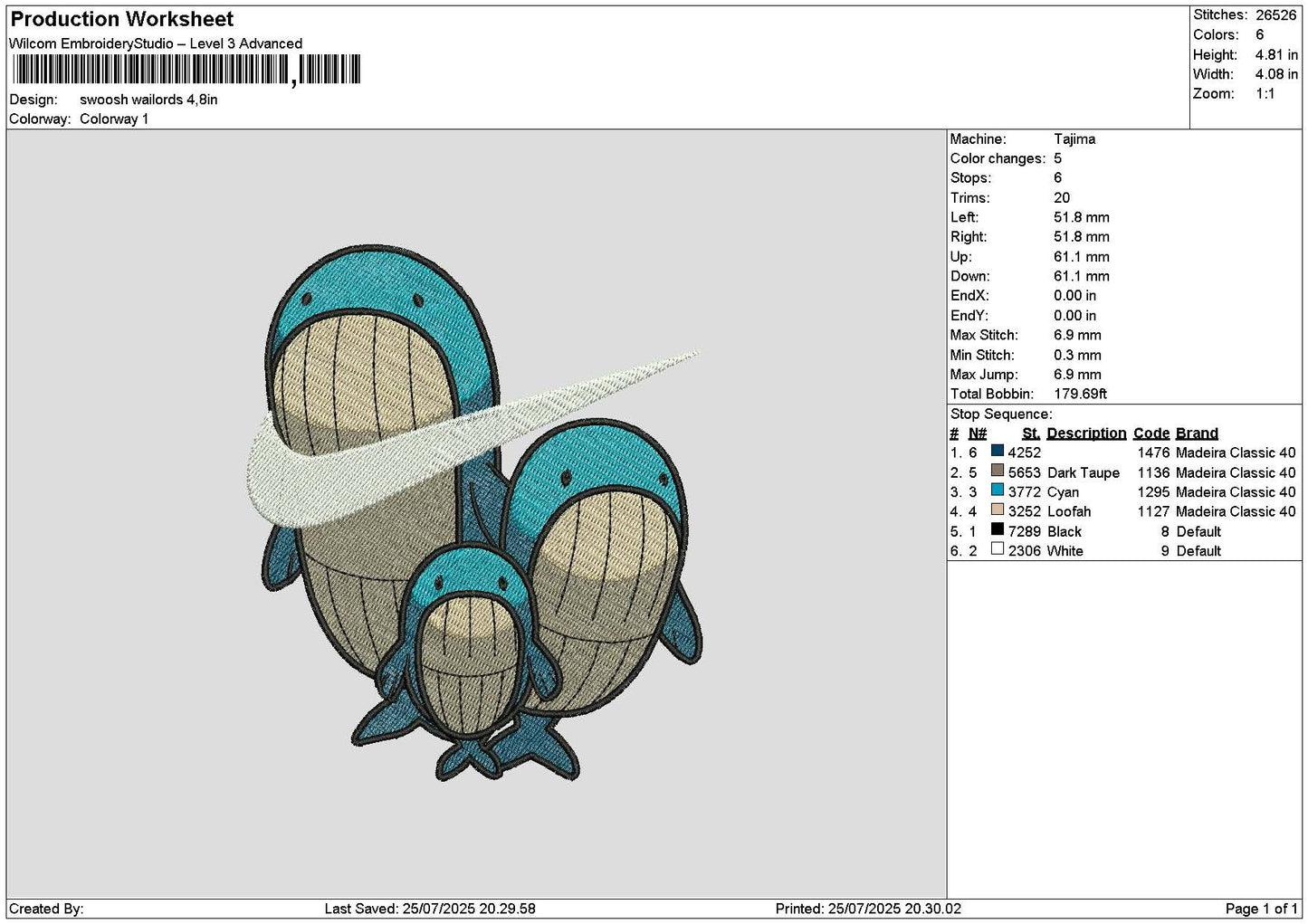 Swoosh Wailords Embroidery File 6 sizes