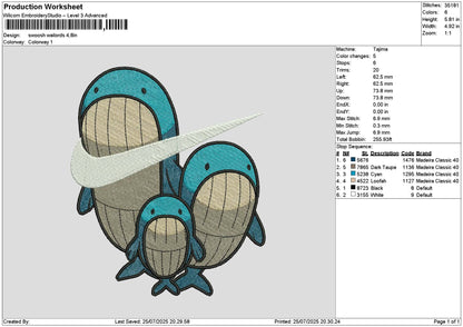 Swoosh Wailords Embroidery File 6 sizes