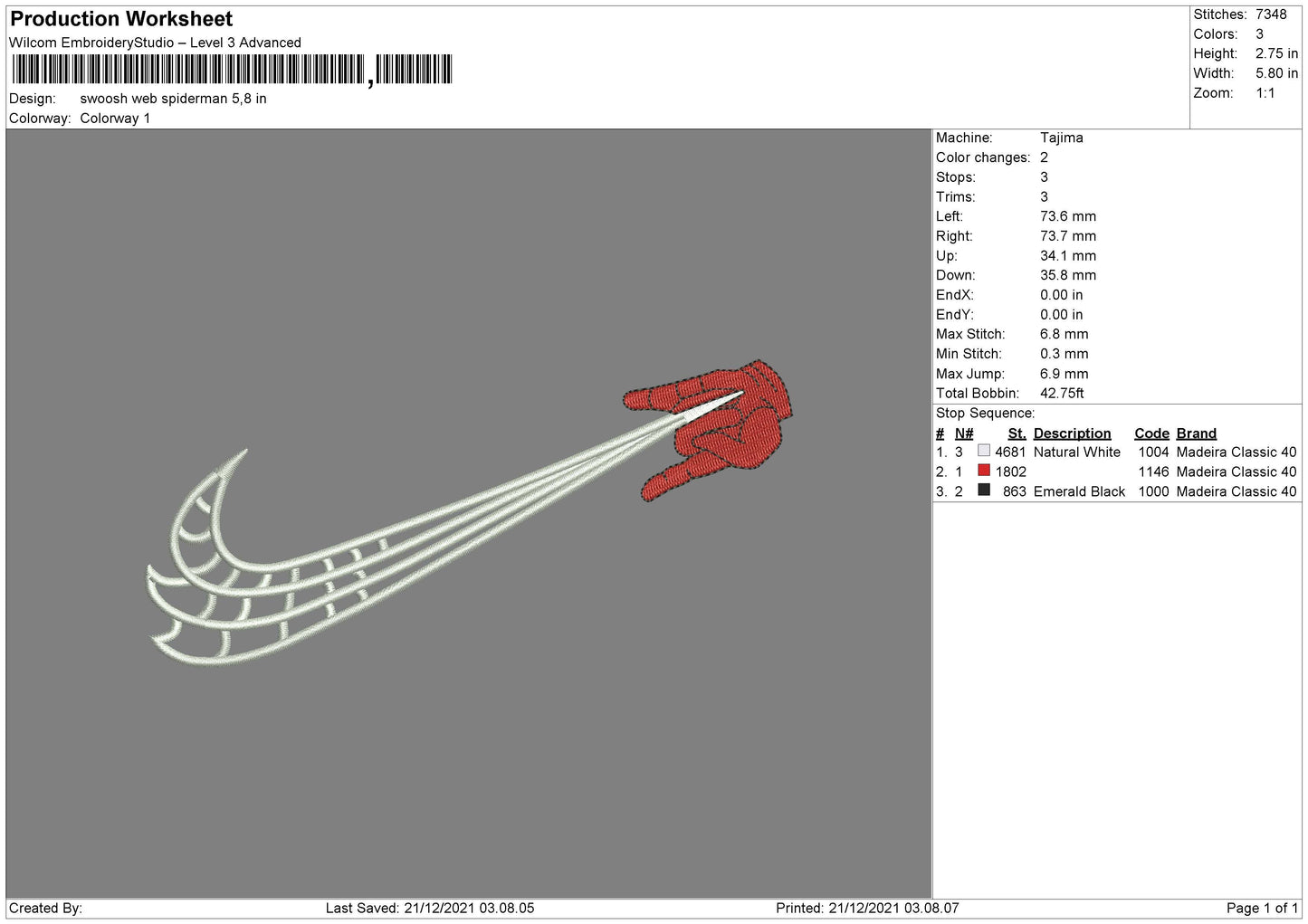 Swoosh Web Spiderman Embroidery File 7 size