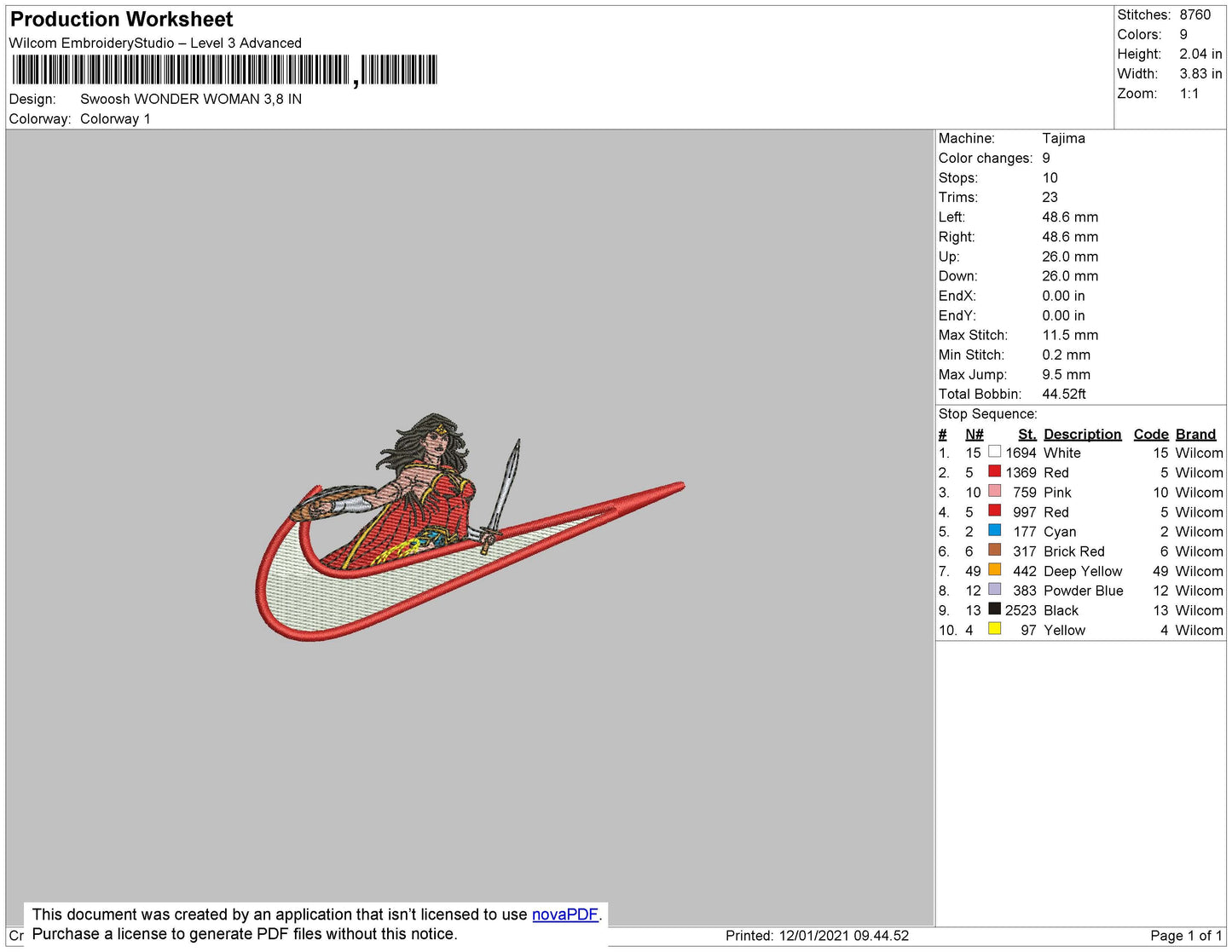 Swoosh Wonder Women Embroidery File 4 size