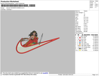 Swoosh Wonder Women Embroidery File 4 size
