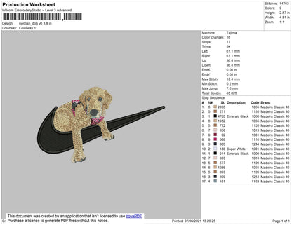 Swoosh Dog V6 Embroidery File 4 size