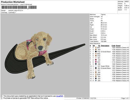 Swoosh Dog V6 Embroidery File 4 size